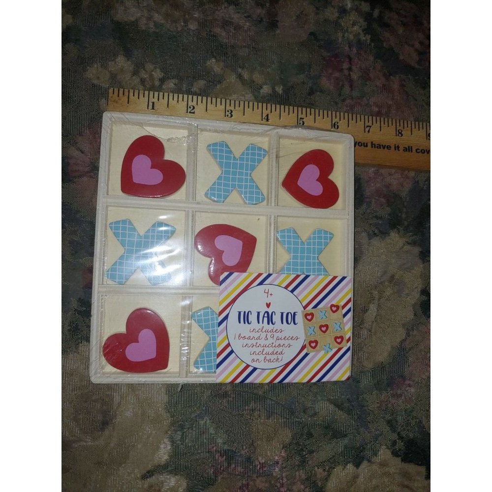 Wooden Tic Tac Toe Game Hearts and X's Three In A Row Horizon Group (Design may